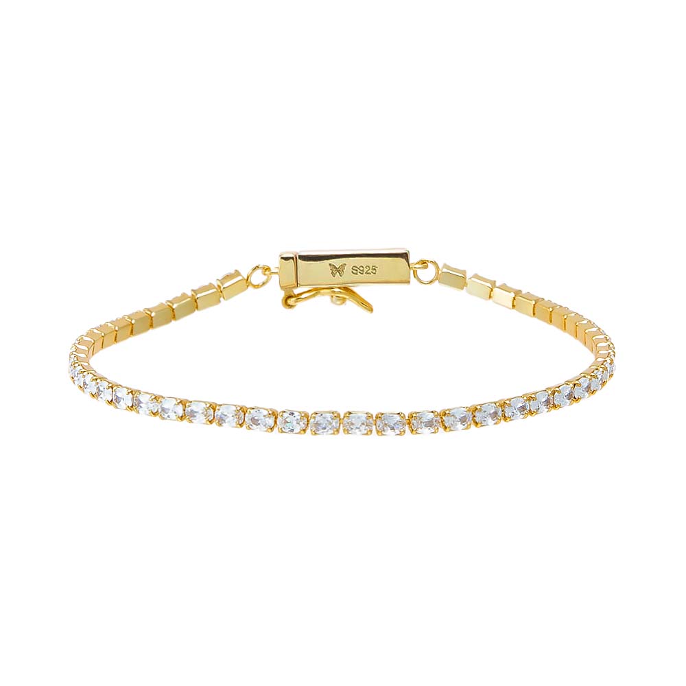 Gold Colored Oval Four Prong Tennis Bracelet - Adina Eden's Jewels