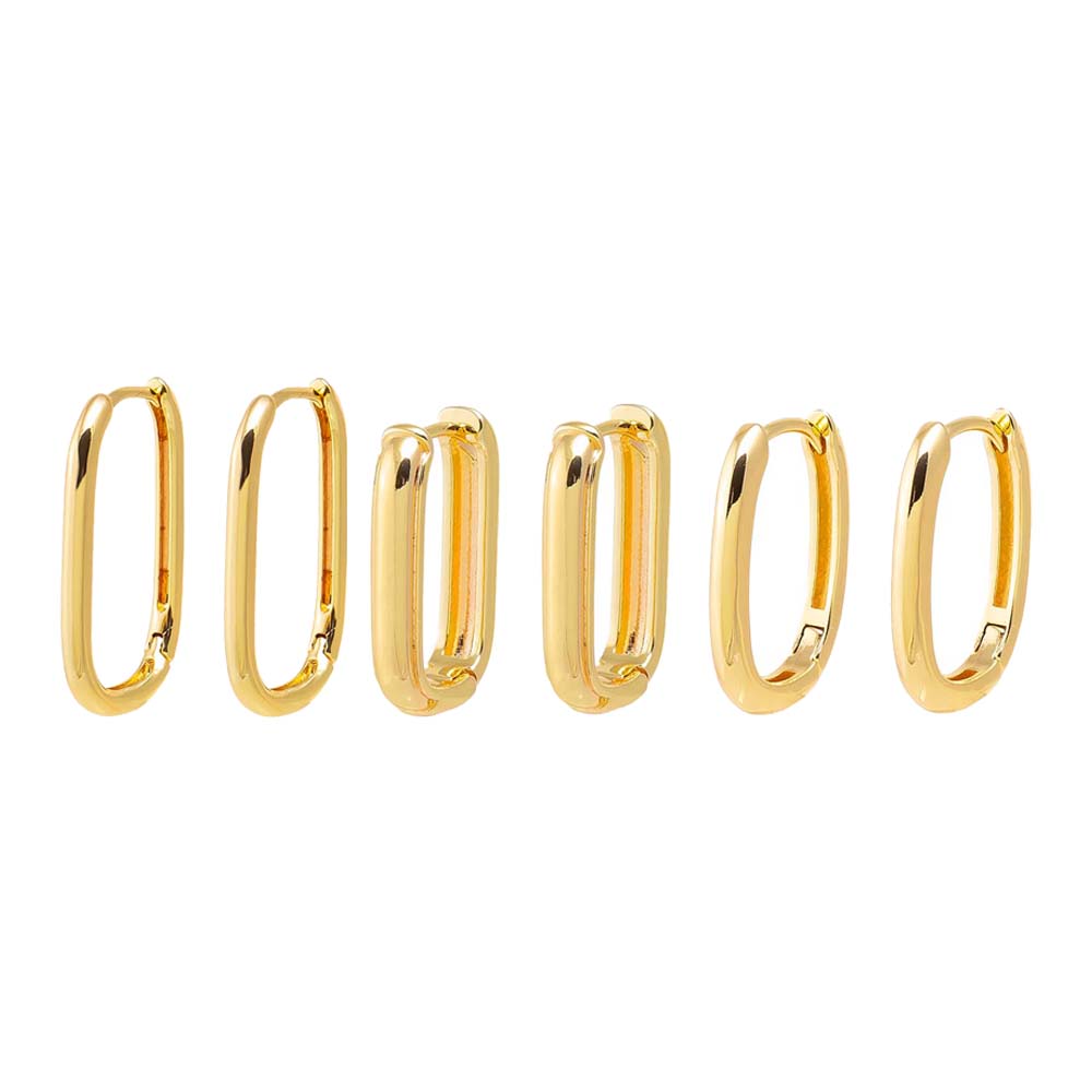 Gold Solid Graduated Width Paperclip Earring Combo Set - Adina Eden's Jewels