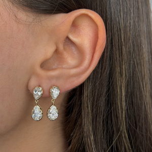 Lab Grown Diamond Pear Encased Drop Stud Earring 14K - Adina Eden's Jewels