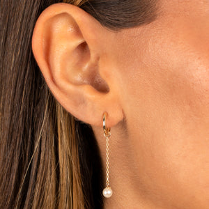  Dangling Chain Pearl Drop Huggie Earring 14K - Adina Eden's Jewels