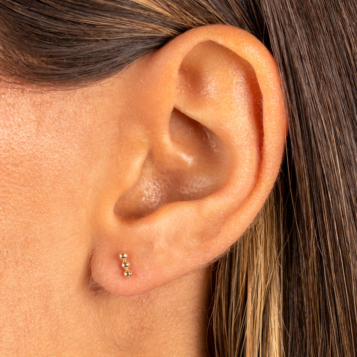  Petite Triple Bead Stud Earring 14K - Adina Eden's Jewels