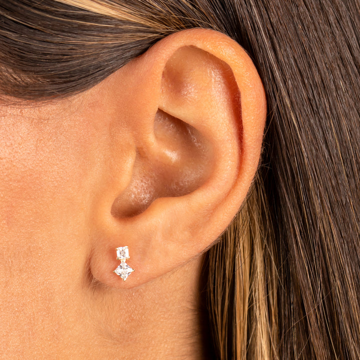  Tiny Double Princess Cut Stud Earring 14K - Adina Eden's Jewels