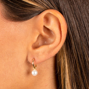  Solid Dangling Pearl Huggie Earring 14K - Adina Eden's Jewels