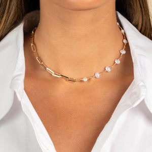  Pearl X Paperclip Chunky Chain Necklace - Adina Eden's Jewels