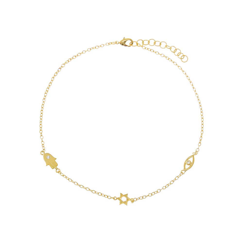 CZ Protection Symbol Charm Anklet