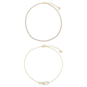Gold Tennis & Paperclip Pave Anklet Combo Set - Adina Eden's Jewels