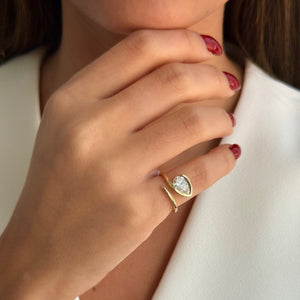 Lab Grown Diamond Pear Bezel Wrap Pinky Ring 14K - Adina Eden's Jewels