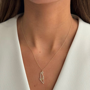 Diamond Pave Open Map Of Israel Necklace 14K - Adina Eden's Jewels