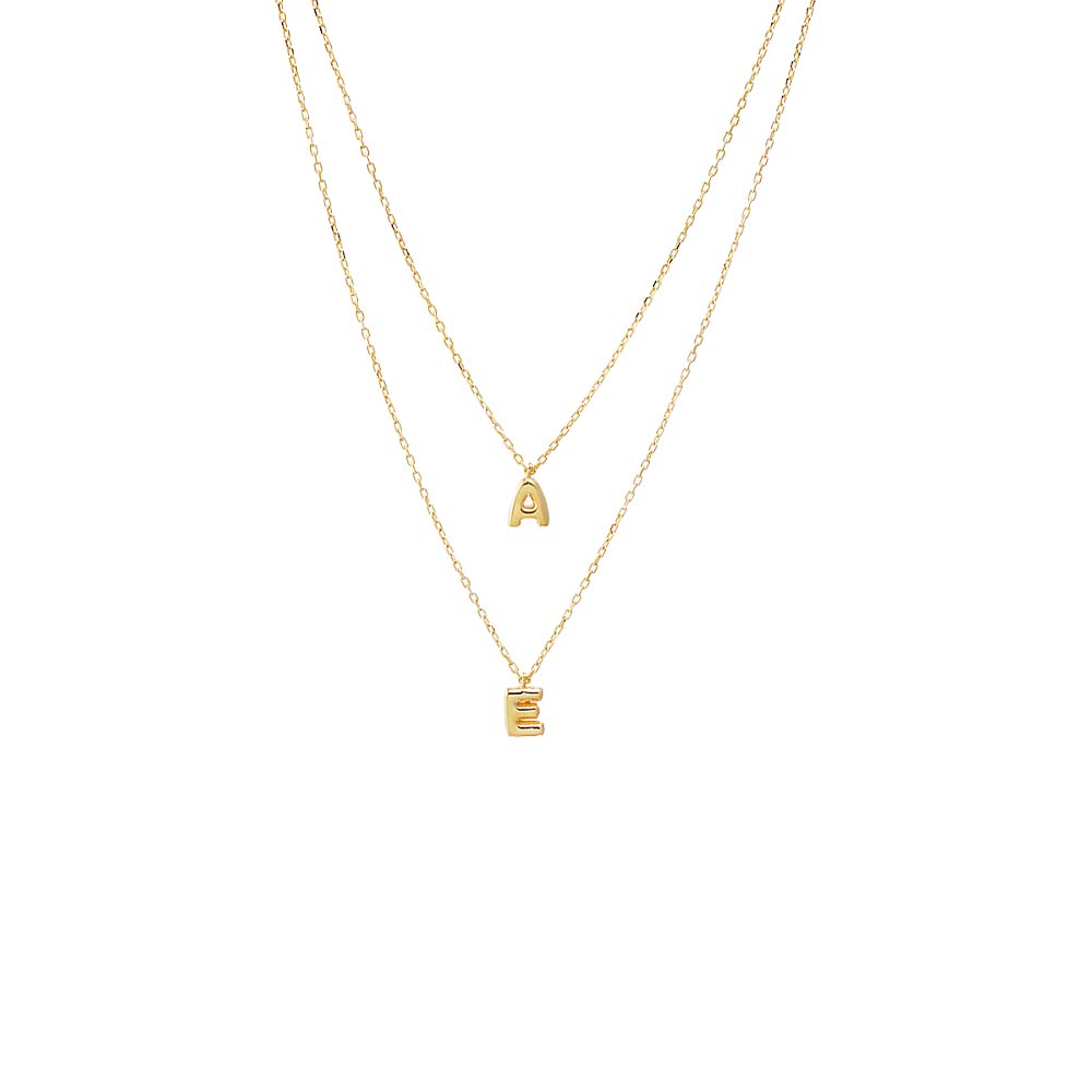 Gold Solid Double Bubble Initial 2 In 1 Necklace - Adina Eden's Jewels