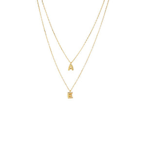 Gold Solid Double Bubble Initial 2 In 1 Necklace - Adina Eden's Jewels