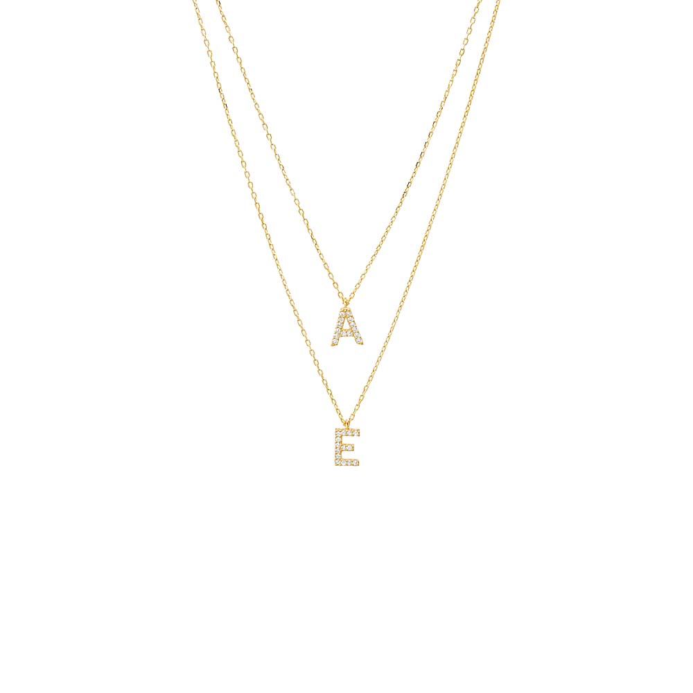 Gold Pave CZ Double Initial 2 in 1 Necklace - Adina Eden's Jewels