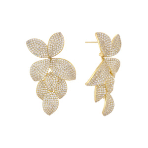 Gold Pavé Fancy Flower Petals Drop Stud Earring - Adina Eden's Jewels