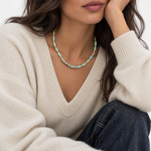 Agalmatolite Oval Rice Beaded Choker Necklace - Adina Eden's Jewels