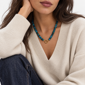 Deep Lake Blue Apatite Natural Stone Clicker Necklace - Adina Eden's Jewels