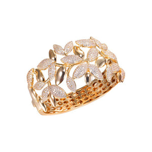 Gold Pave Multi Flower Petal Bangle Bracelet - Adina Eden's Jewels