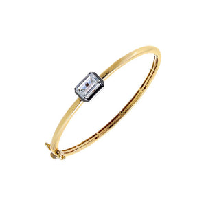 Lab Grown Diamond Emerald Encased Bezel Bangle 14K - Adina Eden's Jewels