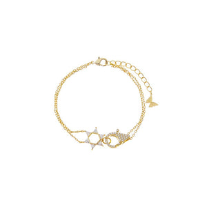 Gold Pave Star Of David /Connector Double Strand Bracelet - Adina Eden's Jewels