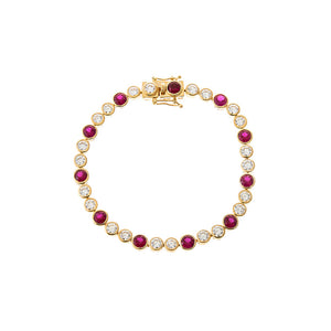 Ruby Red Lab Grown Diamond Round/ Ruby Bezel Tennis Bracelet - Adina Eden's Jewels