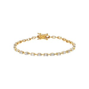 Gold Lab Grown Diamond Emerald/Oval Semi Bezel Tennis Bracelet - Adina Eden's Jewels