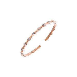 14K Rose Gold Lab Grown Diamond Emerald Bezel Textured Open Bangle 14K - Adina Eden's Jewels