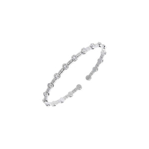 14K White Gold Lab Grown Diamond Round Bezel Textured Open Bangle 14K - Adina Eden's Jewels