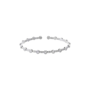 Lab Grown Diamond Round Bezel Textured Open Bangle 14K - Adina Eden's Jewels