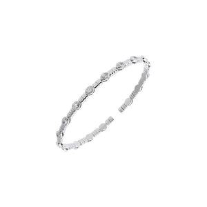 14K White Gold Lab Grown Diamond Oval Bezel Textured Open Bangle 14K - Adina Eden's Jewels
