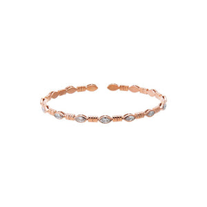 14K Rose Gold Lab Grown Diamond Marquise Bezel Textured Open Bangle 14K - Adina Eden's Jewels