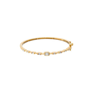 Lab Grown Diamond Baguette/Emerald Bezel Bangle 14K - Adina Eden's Jewels