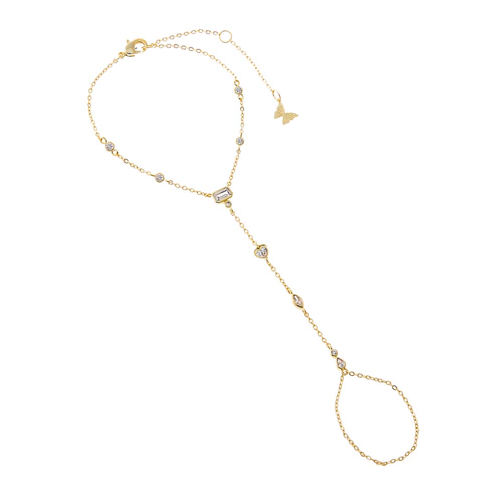 Gold CZ Multi Shape Bezel Hand Chain Bracelet - Adina Eden's Jewels
