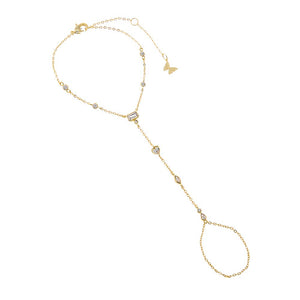 Gold CZ Multi Shape Bezel Hand Chain Bracelet - Adina Eden's Jewels