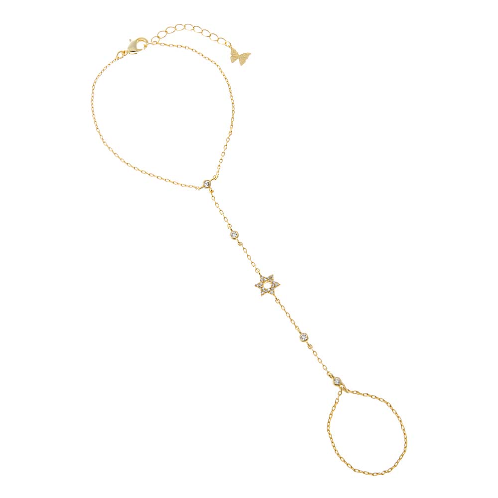 Gold Star of David Bezel Hand Chain Bracelet - Adina Eden's Jewels
