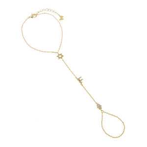 Gold Pave Jewish Charms Hand Chain Bracelet - Adina Eden's Jewels