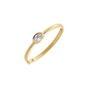 Gold Lab Grown Diamond Oval Wide Bezel Bangle Bracelet - Adina Eden's Jewels