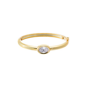 Gold Oval CZ Wide Bezel Bangle Bracelet - Adina Eden's Jewels