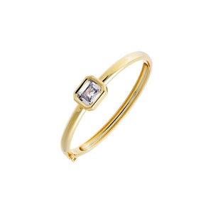 Gold Lab Grown Diamond Emerald Wide Bezel Bangle Bracelet - Adina Eden's Jewels