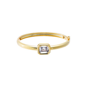 Gold Emerald CZ Wide Bezel Bangle Bracelet - Adina Eden's Jewels