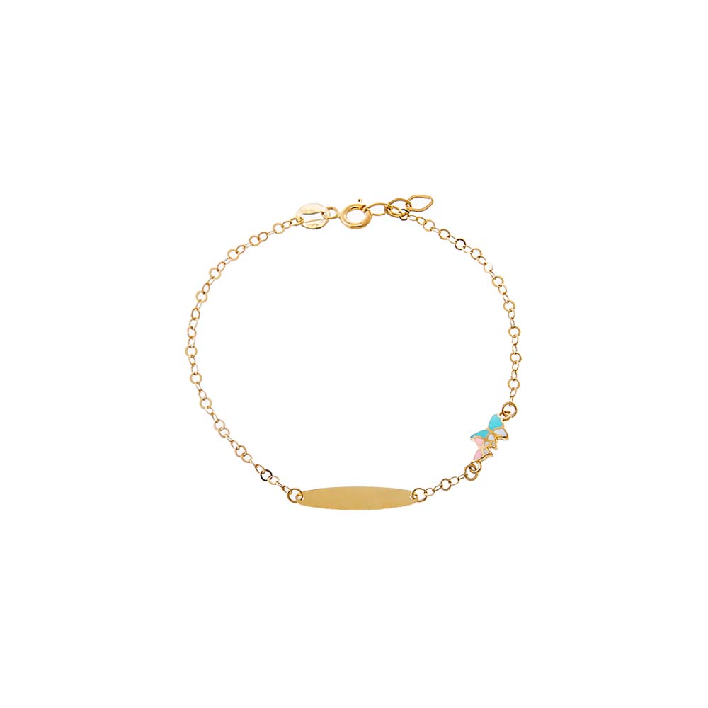 Multi-Color/14K Gold Kids Pastel Butterfly Charm ID Bracelet 14K - Adina Eden's Jewels