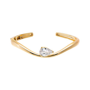 Gold CZ Pear Swirled Open Bangle - Adina Eden's Jewels