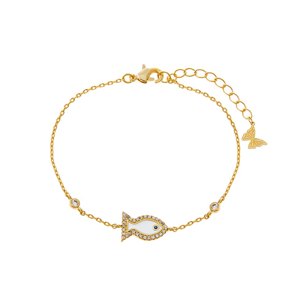 Gold Colored Stone Fish Outline Bracelet - Adina Eden's Jewels