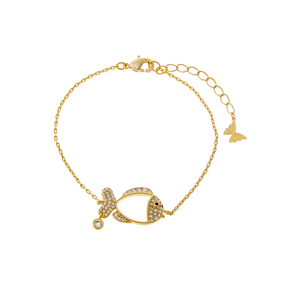 Gold Dainty Fish Charm Bracelet - Adina Eden's Jewels