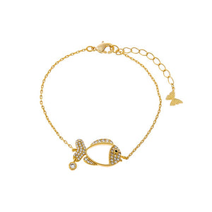 Gold Dainty Fish Charm Bracelet - Adina Eden's Jewels