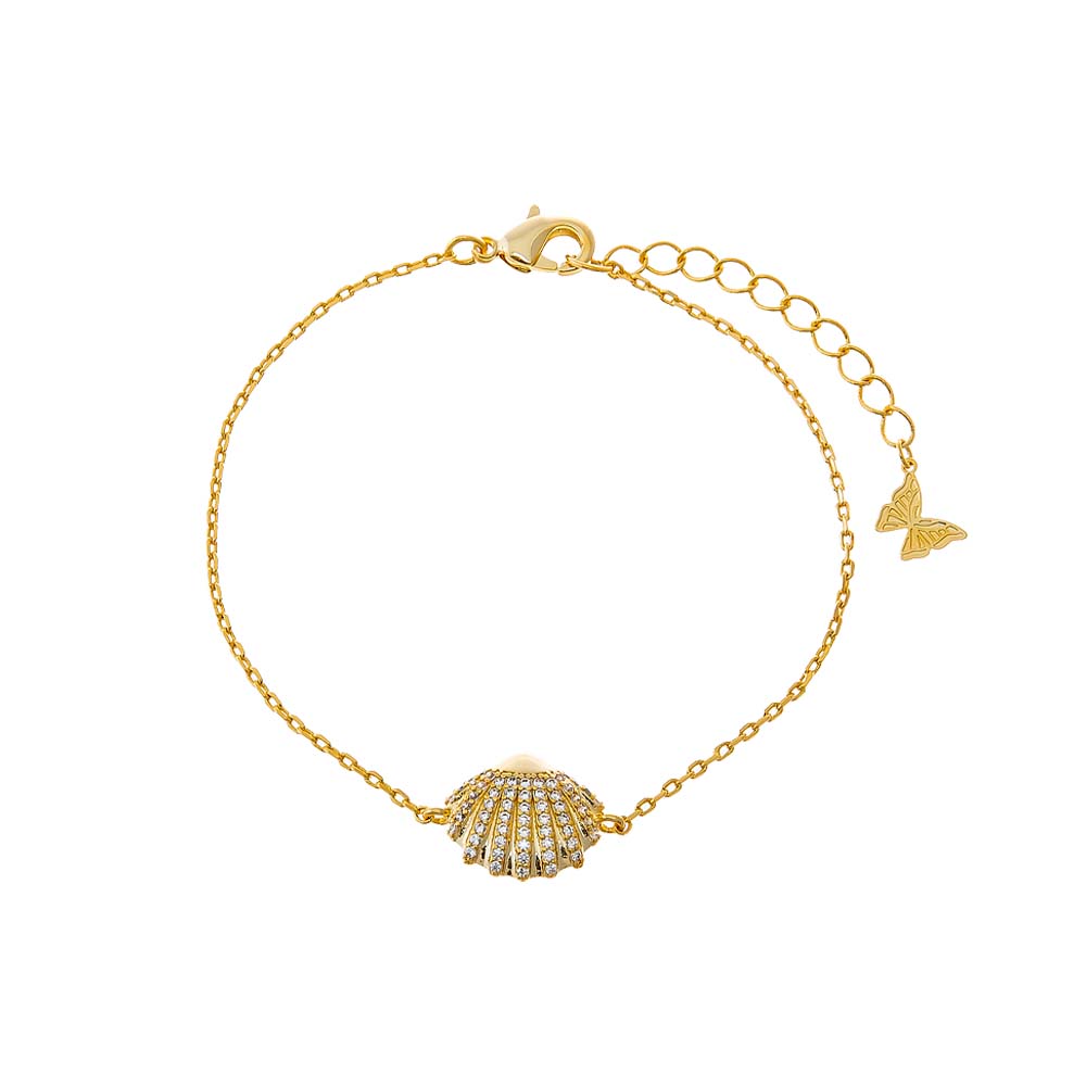 Gold Pavé Seashell Bracelet - Adina Eden's Jewels