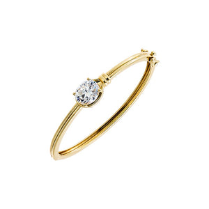 Gold Moissanite Bezel Oval Center Stone Bangle - Adina Eden's Jewels