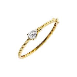 Gold Moissanite Bezel Pear Center Stone Bangle - Adina Eden's Jewels
