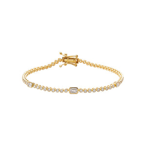 Gold Lab Grown Diamond Bezel Multi Emerald Accent Tennis Bracelet - Adina Eden's Jewels