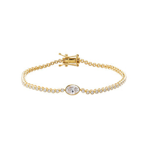 Gold Lab Grown Diamond Bezel Oval Accent Tennis Bracelet - Adina Eden's Jewels
