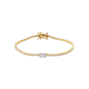 Gold Lab Grown Diamond Bezel Emerald Accent Tennis Bracelet - Adina Eden's Jewels