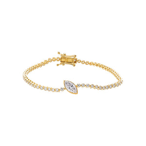 Gold Lab Grown Diamond Bezel Marquise Accent Tennis Bracelet - Adina Eden's Jewels
