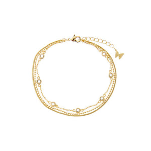 Gold Mini Beaded Chain X CZ Station Bracelet - Adina Eden's Jewels